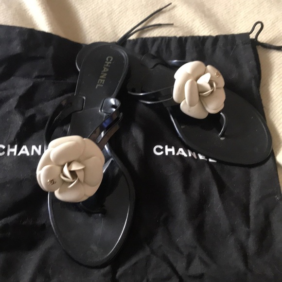 CHANEL | Shoes | Chanel Plastic Thong Sandals With Plastic Flower | Poshmark